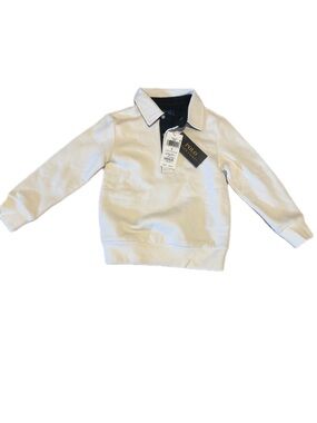 Polo by Ralph Lauren Cream Kids Long-Sleeve Polo with Contrast Navy Placket